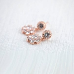 Bridal CZ Rose Gold Drop Earrings - Wedding Jewellery, Cubic Zirconia, Bridesmaids, Flower Earrings 2
