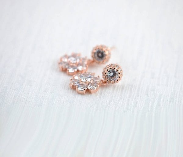 Bridal CZ Rose Gold Drop Earrings - Wedding Jewellery, Cubic Zirconia, Bridesmaids, Flower Earrings 51