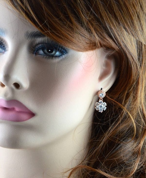 Bridal CZ Rose Gold Drop Earrings - Wedding Jewellery, Cubic Zirconia, Bridesmaids, Flower Earrings 52