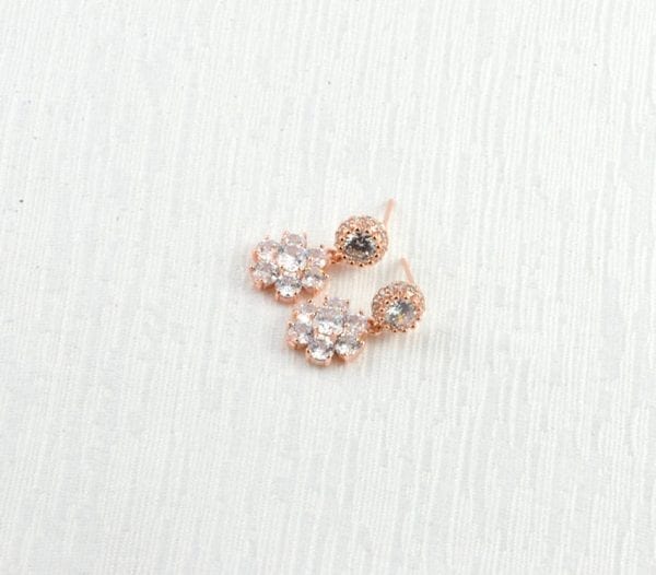 Bridal CZ Rose Gold Drop Earrings - Wedding Jewellery, Cubic Zirconia, Bridesmaids, Flower Earrings 55
