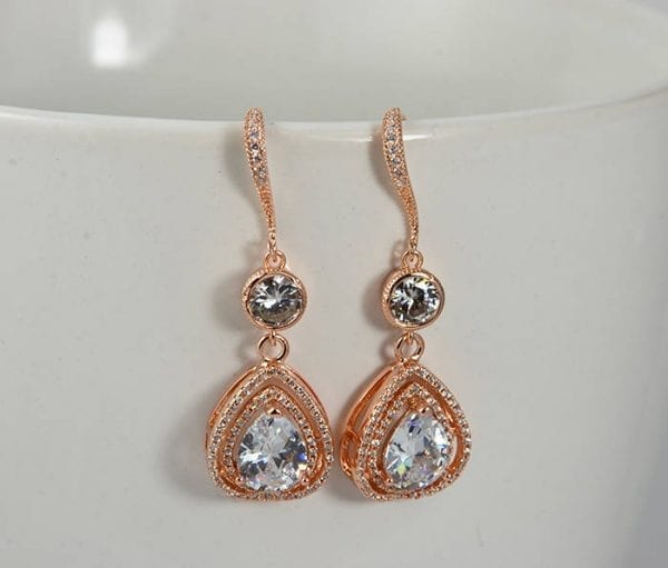 Bridal Rose Gold Teardrop Earrings Teardrop Earrings Wedding JEWELRY Cubic Zirconia Earrings Bridesmaids Earrings engagement jewellery 51