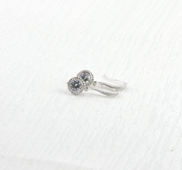 Bridal Silver Drop Wedding Earrings - Cubic Zirconia, Dainty, Minimalist 2