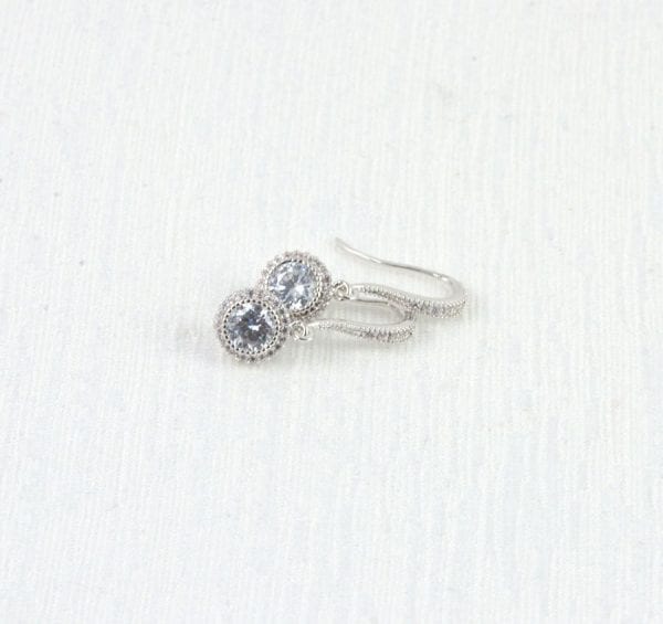 Bridal Silver Drop Wedding Earrings - Cubic Zirconia, Dainty, Minimalist 4