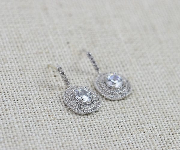 Bridal Silver CZ Wedding Earrings - Crystals, Bridal jewellery, Square Earrings 53