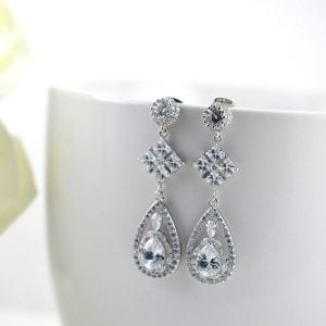 Silver Teardrop Wedding Earrings - Bridal, Wedding Jewellery, Bridal Dangle Earrings 19