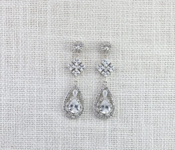 Silver Teardrop Wedding Earrings - Bridal, Wedding Jewellery, Bridal Dangle Earrings 52