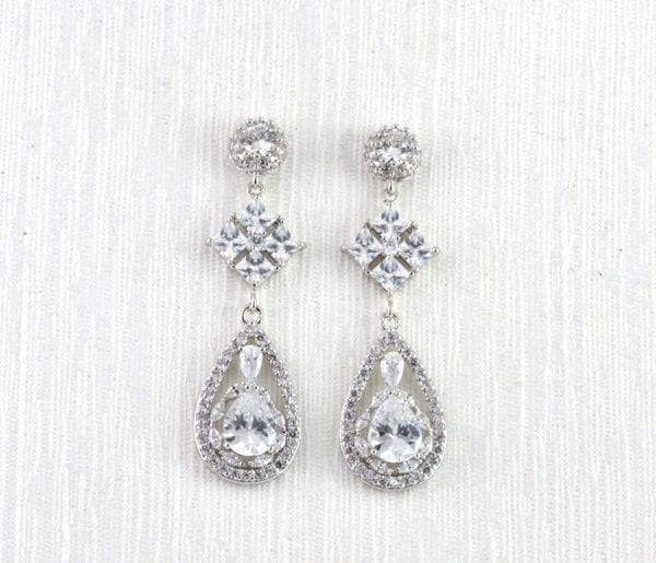 Silver Teardrop Wedding Earrings - Bridal, Wedding Jewellery, Bridal Dangle Earrings 54