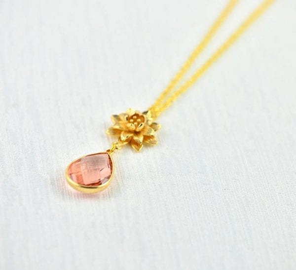 Light Peach Bridal Necklace - Cubic Zirconia, Wedding, Rose Gold, Flower Pendant Necklace 53