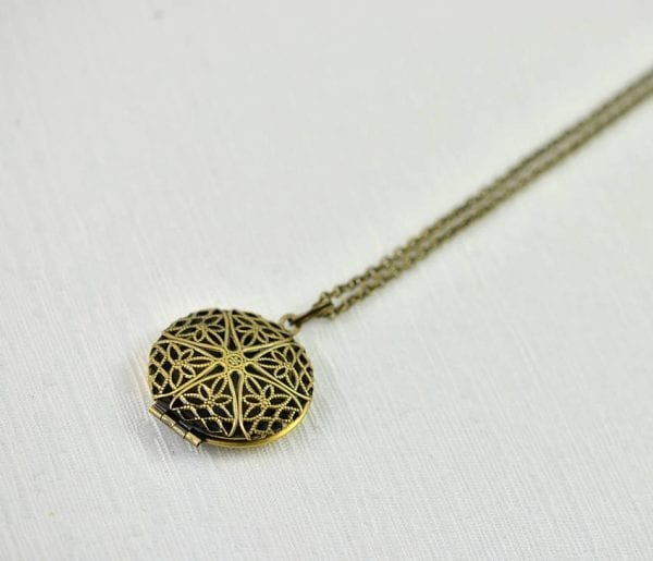 Bronze Aromatherapy Diffuser Necklace for Essential Oils - Mesh, Locket, Filigree Flower 51
