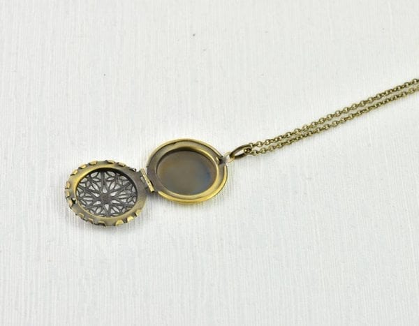 Bronze Aromatherapy Diffuser Necklace for Essential Oils - Mesh, Locket, Filigree Flower 52