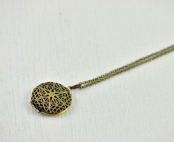 Bronze Aromatherapy Diffuser Necklace for Essential Oils - Mesh, Locket, Filigree Flower 53
