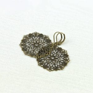 Bronze Filigree Round Dangle Earrings - Everyday Lightweight, Chandelier Vintage, Lace Moroccan Earrings 28