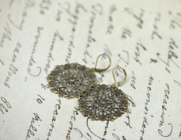 Bronze Filigree Round Dangle Earrings - Everyday Lightweight, Chandelier Vintage, Lace Moroccan Earrings 52