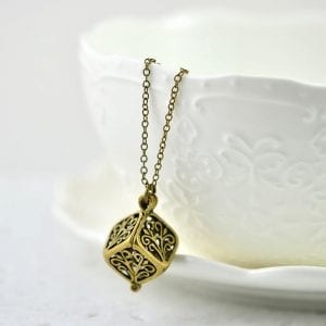 Bronze Square Filigree Necklace - Simple, Dainty, Minimalist, Everyday Pendant Necklace 54
