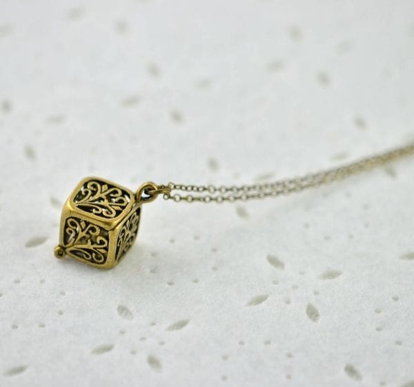 Bronze Square Filigree Necklace - Simple, Dainty, Minimalist, Everyday Pendant Necklace 52
