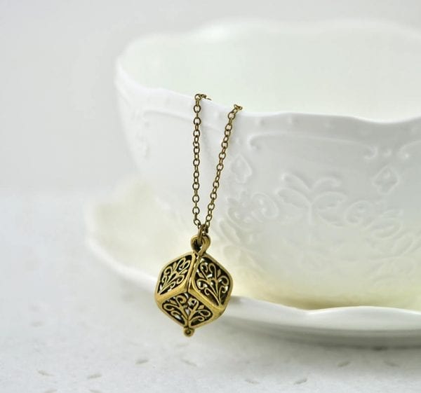 Bronze Square Filigree Necklace - Simple, Dainty, Minimalist, Everyday Pendant Necklace 53