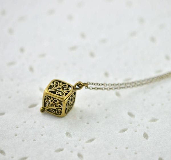 Bronze Square Filigree Necklace - Simple, Dainty, Minimalist, Everyday Pendant Necklace 54