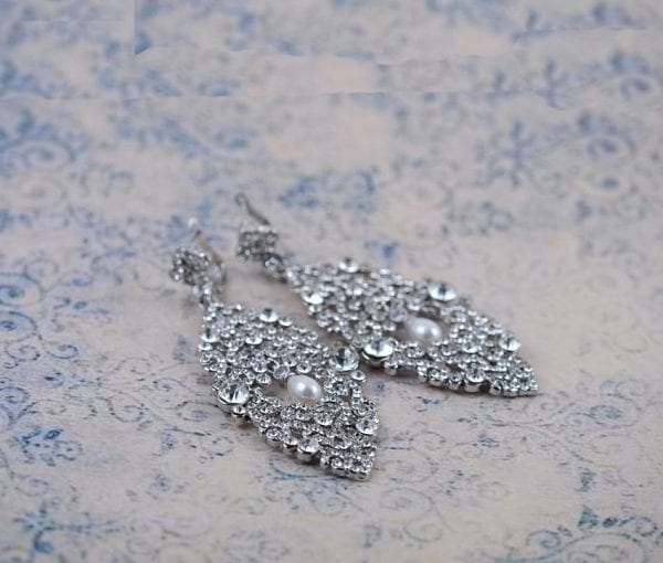 Chandelier Vintage Hollywood Earrings - Pearl, Wedding, Cubic Zirconia, Swarovski 53