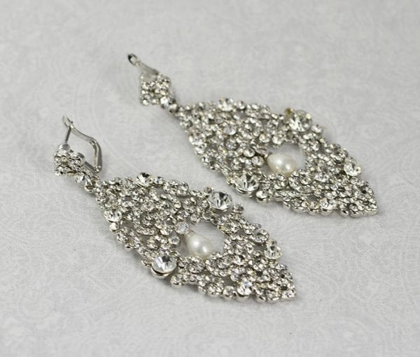 Chandelier Vintage Hollywood Earrings - Pearl, Wedding, Cubic Zirconia, Swarovski 4