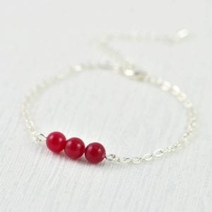 Coral Gemstone Red Dainty Bracelet - Ruby, Minimalist, Beach, Wedding, Bridesmaids 60