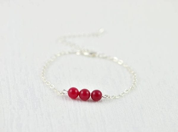 Coral Gemstone Red Dainty Bracelet - Ruby, Minimalist, Beach, Wedding, Bridesmaids 2