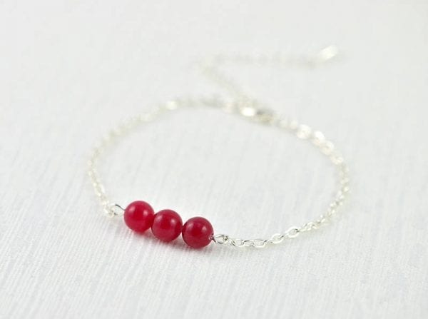 Coral Gemstone Red Dainty Bracelet - Ruby, Minimalist, Beach, Wedding, Bridesmaids 53