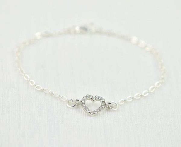 Crystal Heart Silver Dainty Bracelet - Minimalist, Charm 1