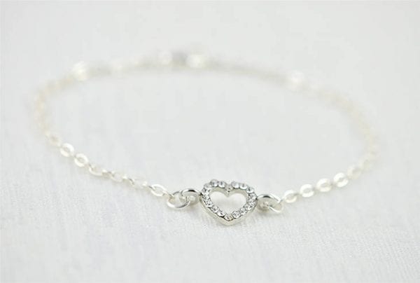 Crystal Heart Silver Dainty Bracelet - Minimalist, Charm 52