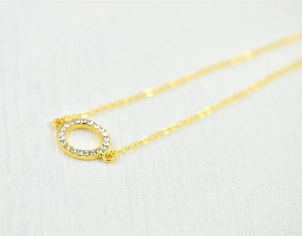 Cubic Zirconia Circle Pendant Necklace - Crystal Gold Round Charm Necklace 51