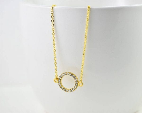 Cubic Zirconia Circle Pendant Necklace - Crystal Gold Round Charm Necklace 53