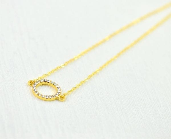 Cubic Zirconia Circle Pendant Necklace - Crystal Gold Round Charm Necklace 54