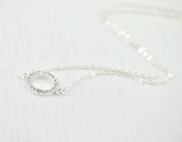 Cubic Zirconia Silver Necklace - Circle Pendant, Charm Necklace 2
