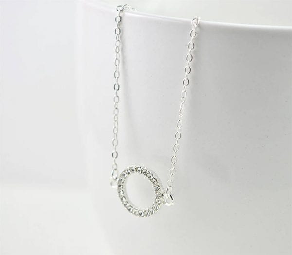 Cubic Zirconia Silver Necklace - Circle Pendant, Charm Necklace 53