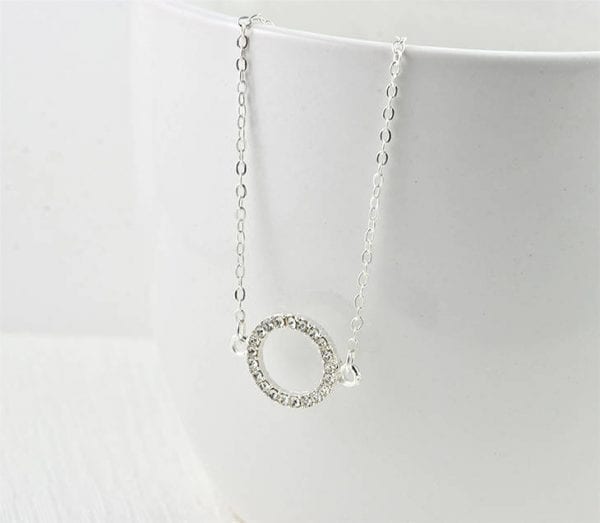 Cubic Zirconia Silver Necklace - Circle Pendant, Charm Necklace 4
