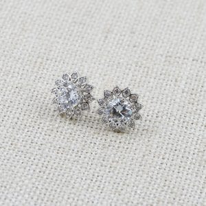 Cubic Zirconia Stud Earrings - Silver, Bridal, Crystal, Flower Studs Earrings 24