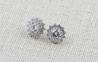 Cubic Zirconia Stud Earrings - Silver, Bridal, Crystal, Flower Studs Earrings 20