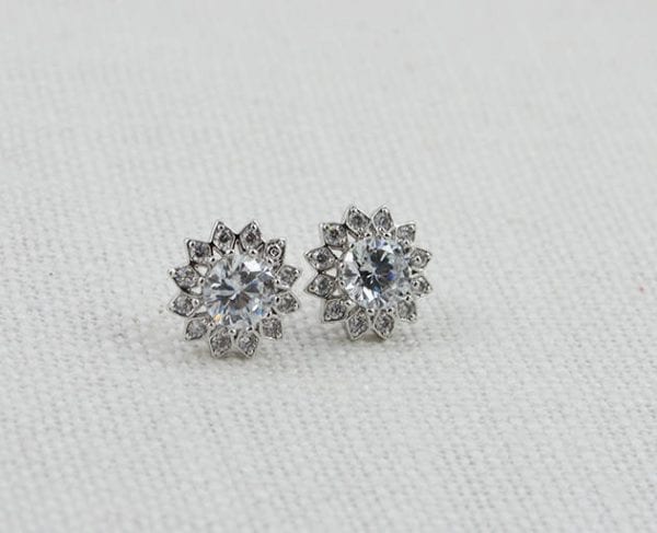Cubic Zirconia Stud Earrings - Silver, Bridal, Crystal, Flower Studs Earrings 3