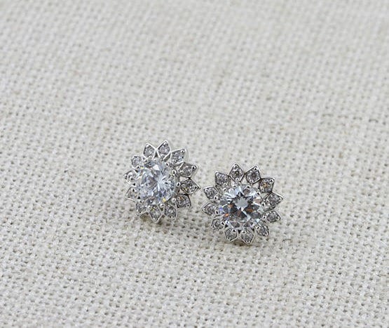 Cubic Zirconia Stud Earrings - Silver, Bridal, Crystal, Flower Studs Earrings 4