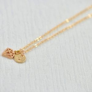 Dainty Rose Gold Personalised Initial Tiny Diamond Shape Necklace 57