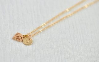 Dainty Rose Gold Personalised Initial Tiny Diamond Shape Necklace 18
