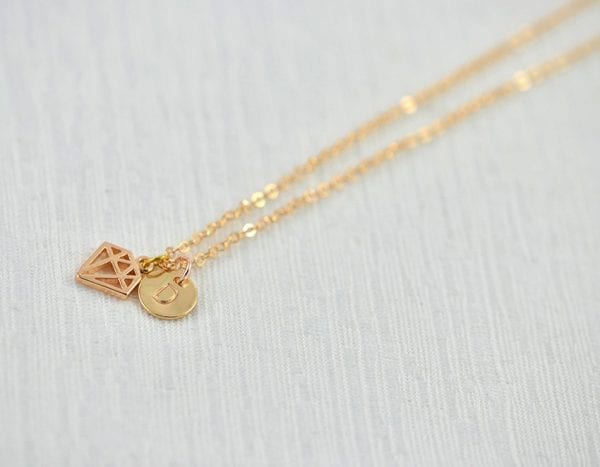 Dainty Rose Gold Personalised Initial Tiny Diamond Shape Necklace 51