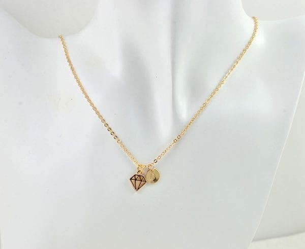 Dainty Rose Gold Personalised Initial Tiny Diamond Shape Necklace 53