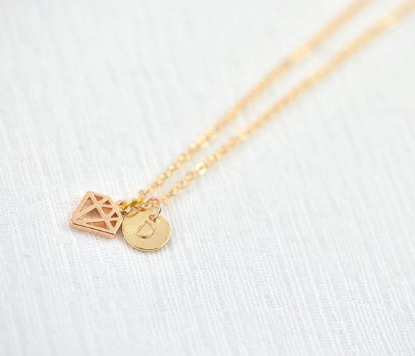 Dainty Rose Gold Personalised Initial Tiny Diamond Shape Necklace 54