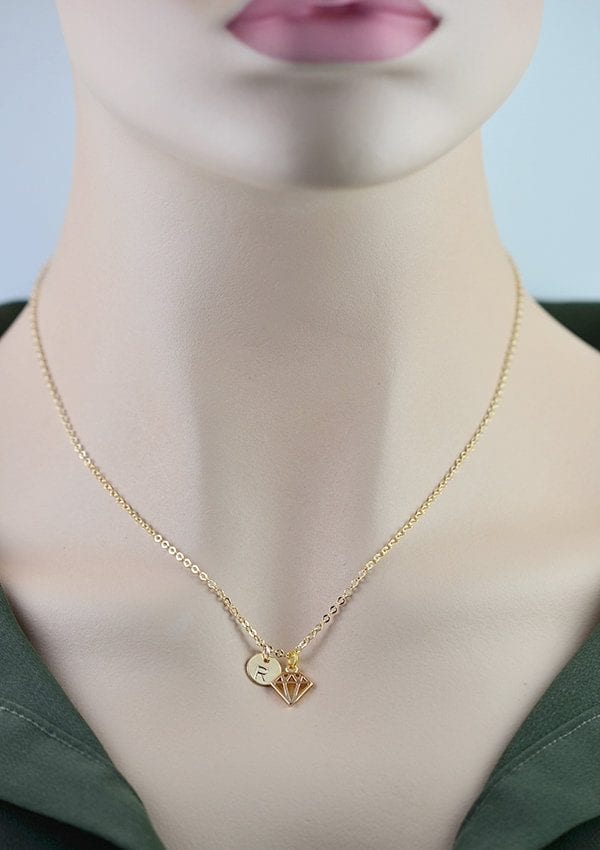 Dainty Rose Gold Personalised Initial Tiny Diamond Shape Necklace 55