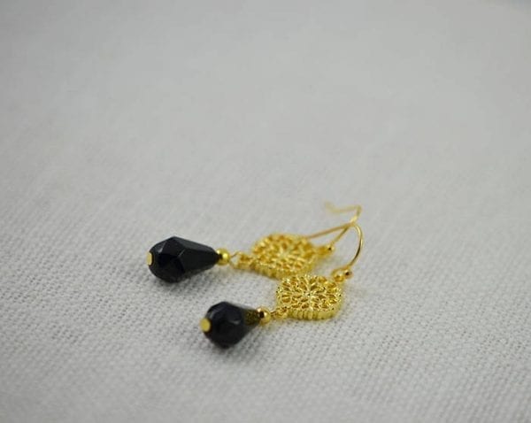 Elegant Black and Gold Filigree Earrings - Chandelier, Bridesmaids, Drop 51