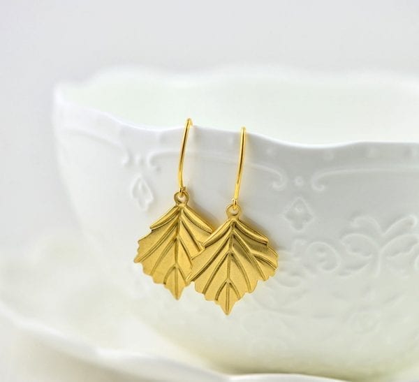 Elegant Leaf Drop Gold Bridesmaids Simple Earrings 1