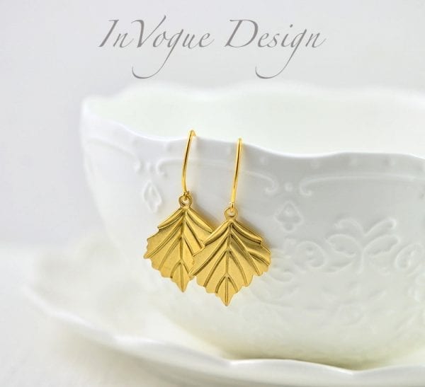 Elegant Leaf Drop Gold Bridesmaids Simple Earrings 6