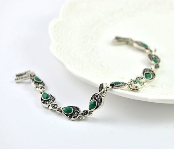 Emerald Silver Bracelet - Antique Style, Green, Bridal, Bridesmaids, Turkish Style 1
