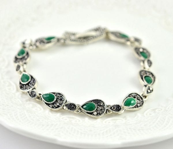 Emerald Silver Bracelet - Antique Style, Green, Bridal, Bridesmaids, Turkish Style 53