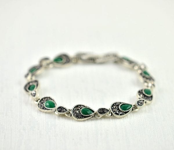 Emerald Silver Bracelet - Antique Style, Green, Bridal, Bridesmaids, Turkish Style 4